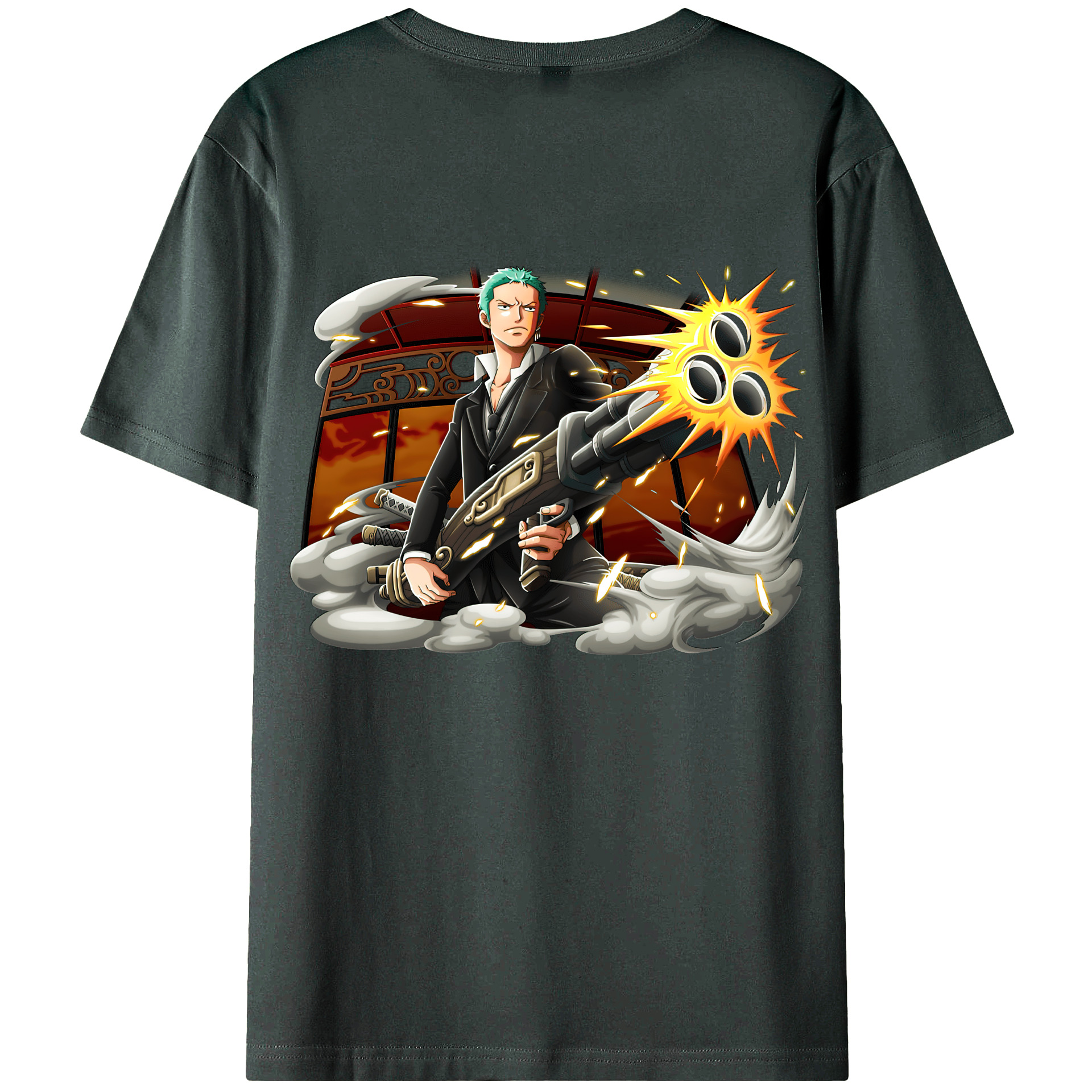 ワンピース ロロノア・ゾロ ONE PIECE Roronoa Zoro 綿100％ メンズ半袖Tシャツ（バックプリント） 通気性